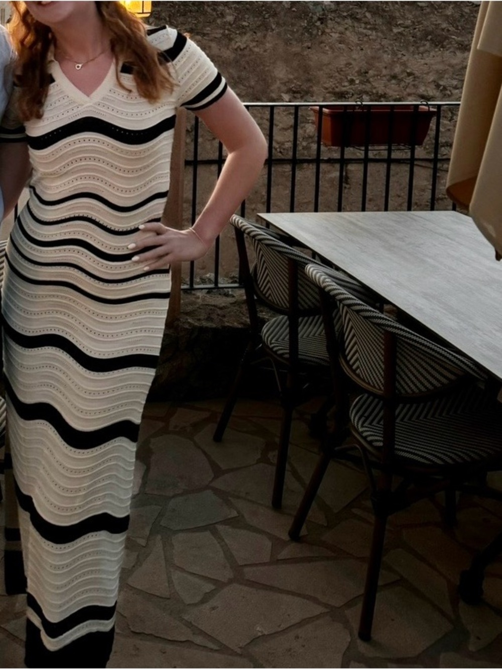 Callahan V-Neck Black and White Striped Maxi Dress
